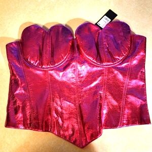 Pink Metallic Faux Leather Bustier